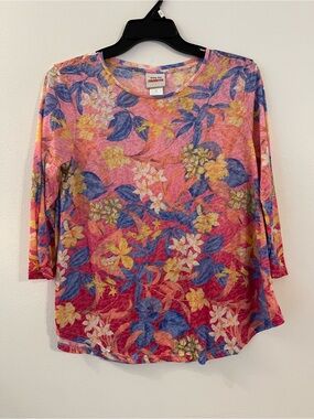 Ruby Rd. Pink Blue Yellow Floral Long Sleeve Tee